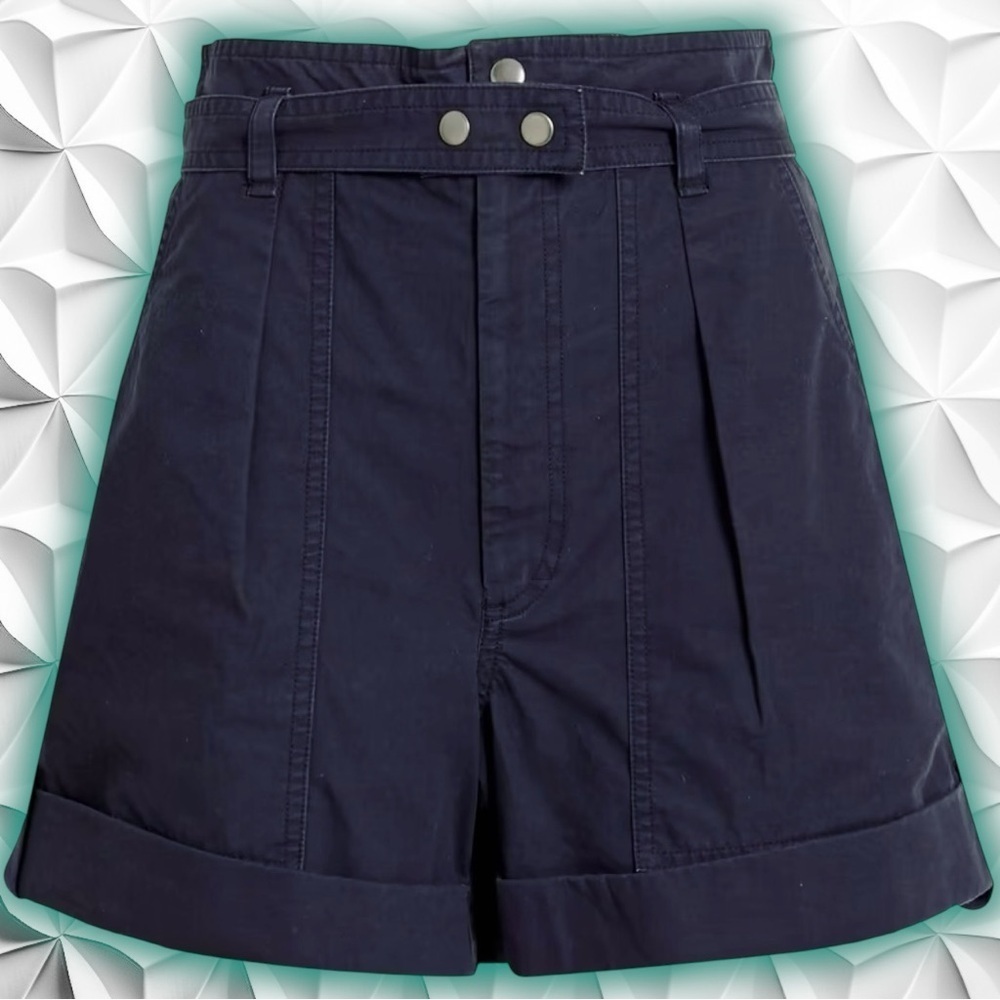 NWT Isabel Marant Étoile ‘Kalosco Belted Cotton Shorts’ in “Faded Night” Blue 2